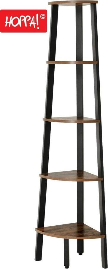 Hoppa! Hoekkast 5-laags Bruin Zwart Metaal 34 x 34 x 159 cm (B x D x H)