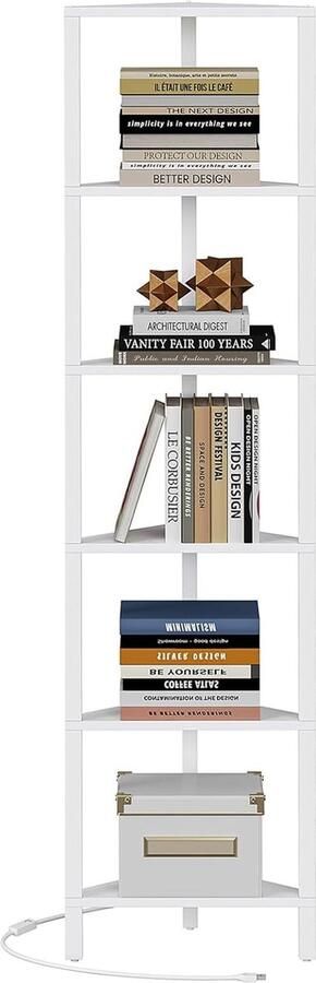 Hoppa! Hoekkast met LED-licht 6-laags boekenkast voor kleine ruimte wit 148 x 26 x 26 cm (HxBxD) - Foto 2