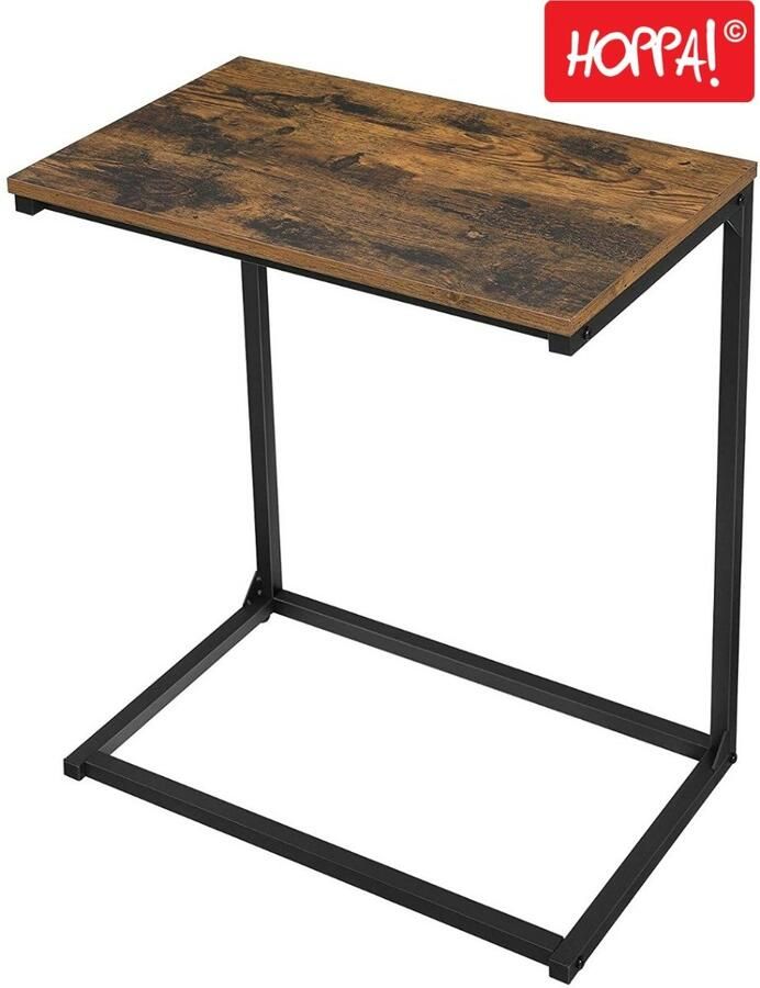 Hoppa! Industriële Bijzettafel Nachtkastje Bruin Zwart Metaal 55x35x66 cm (HxBxD)