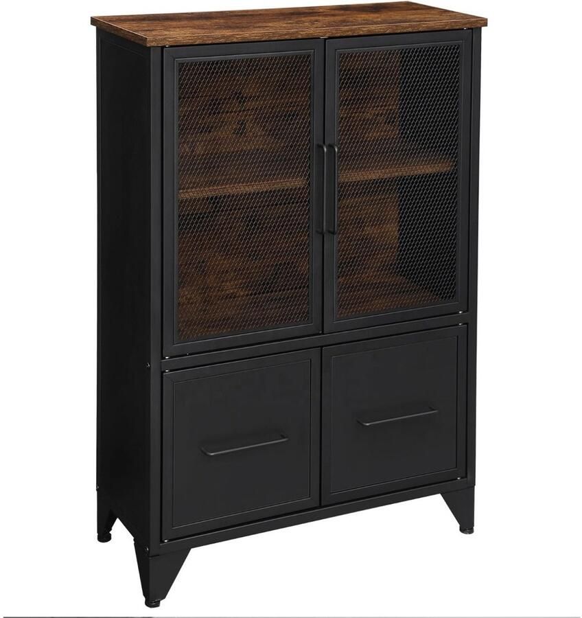 Hoppa! Industriële Opbergkast Bruin Zwart Spaanplaat Staal 75 x 33 x 100 cm