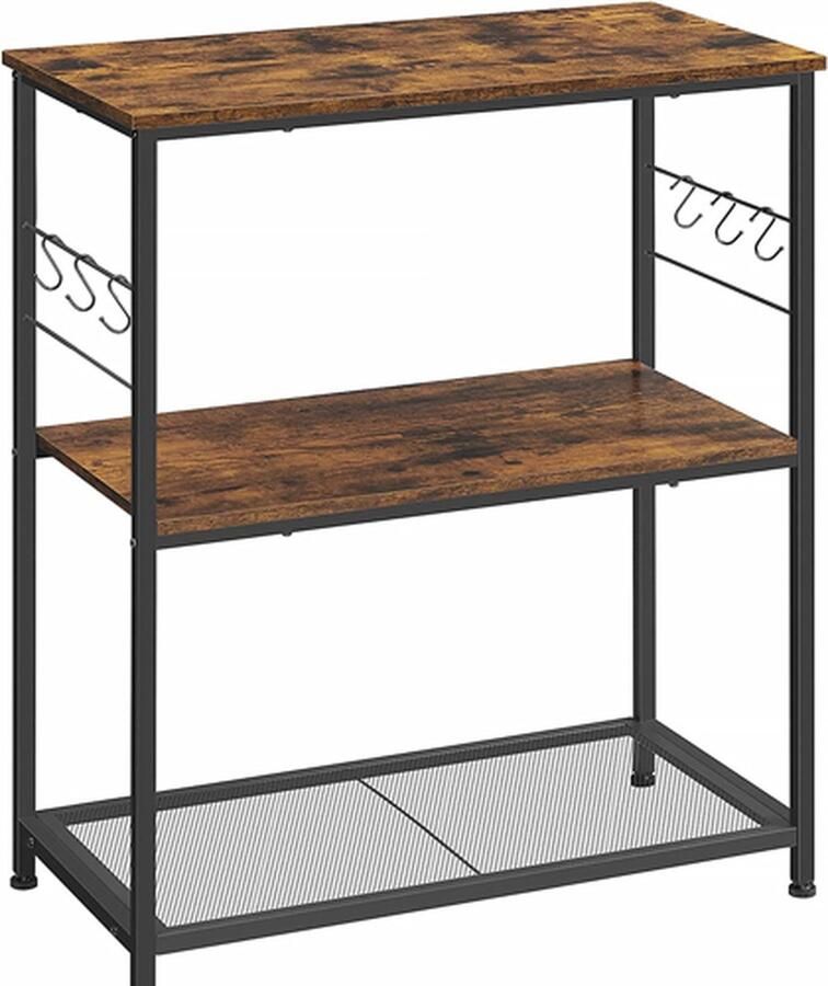 Hoppa! Kast 80 x 40 x 90 cm badkamerrek met 3 planken 6 haken keukenrek multifunctioneel rek vintage bruin-zwart
