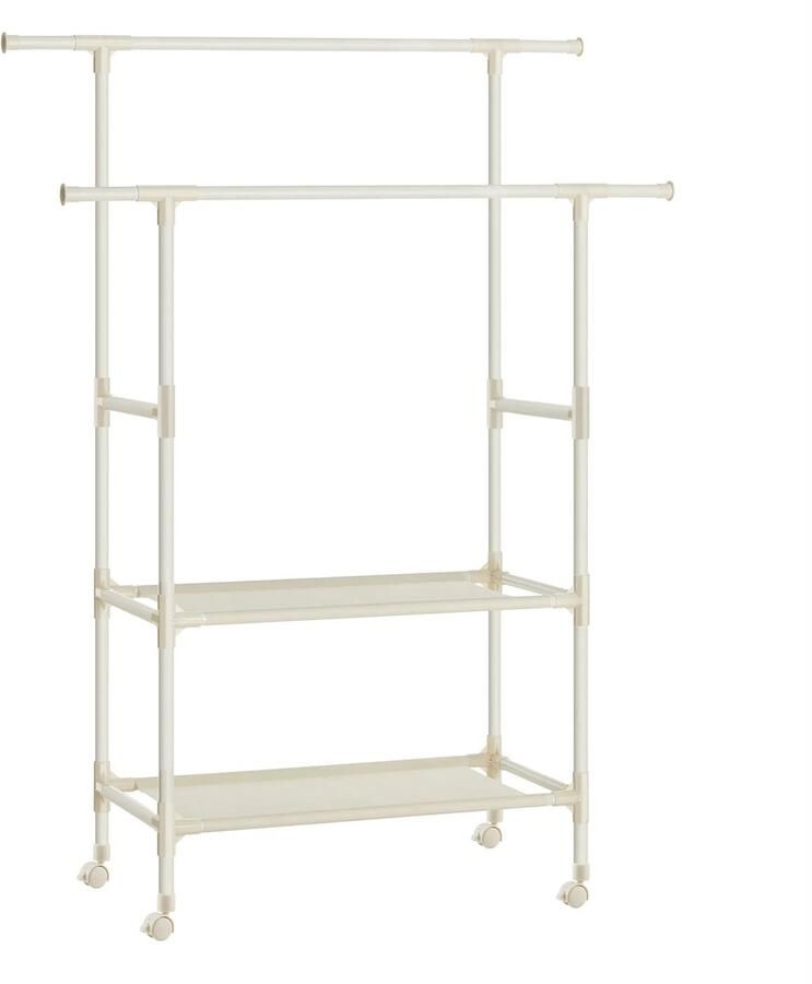 Hoppa! kledingrek kapstok van metaal met 2 kledingroedes 2 planken belastbaar tot 70 kg eenvoudige montage wit