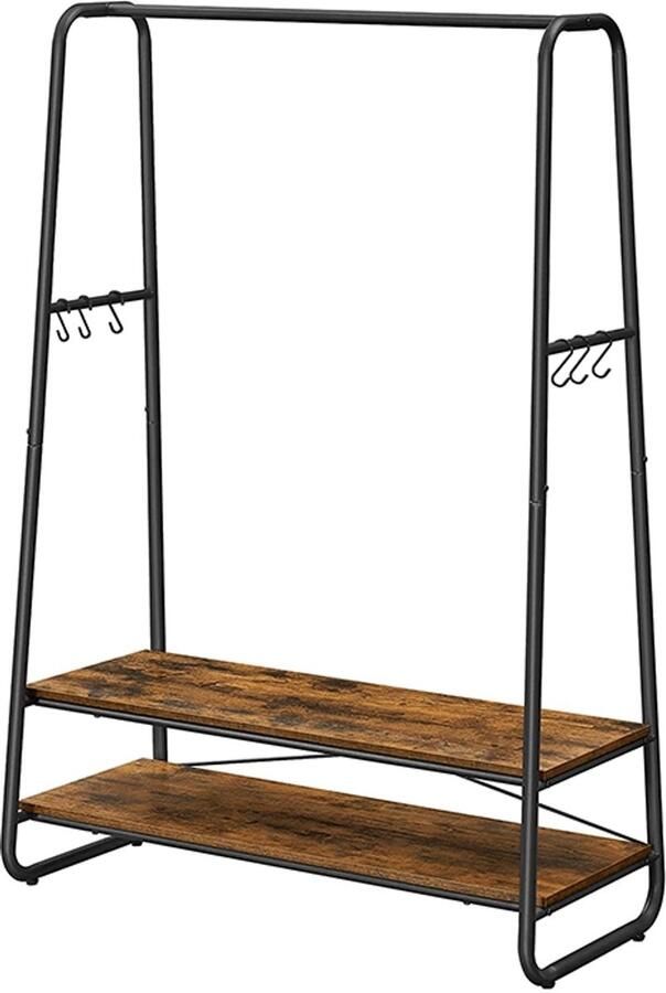 Songmics Hoppa! kledingrek kapstok garderobe 2 legplanken 6 haken in S-vorm stalen frame voor slaapkamer hal entree industrieel ontwerp vintage bruin-zwart - Foto 2