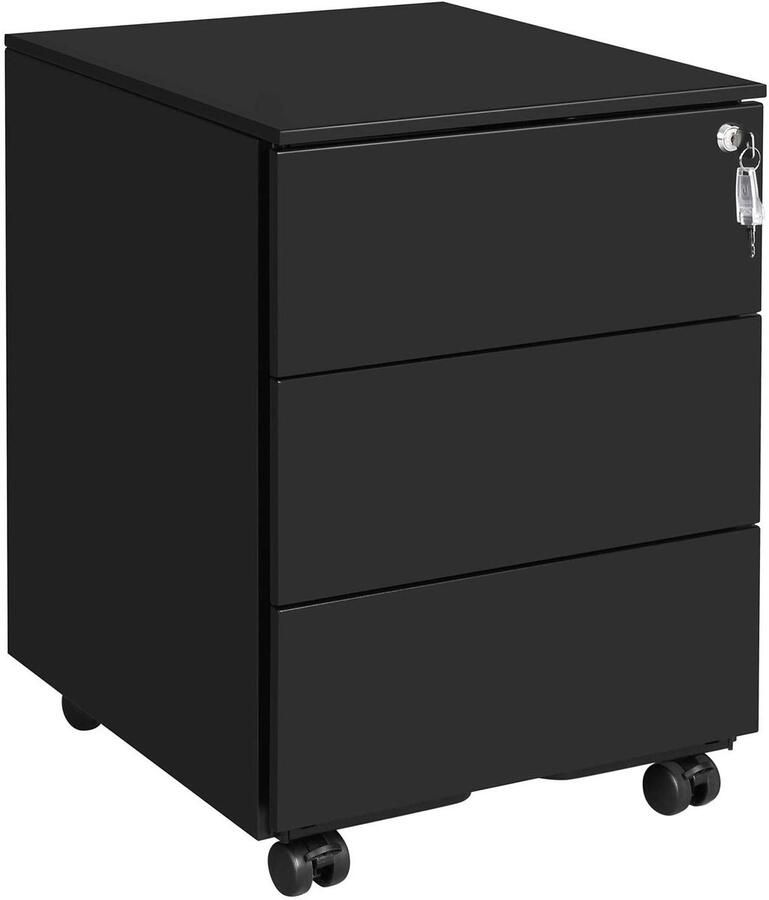Hoppa! Ladeblok Rolcontainer Nachtkastje Op Wielen Verrijdbare archiefkast Zwart Staal 39 x 45 x 55 cm (B x D x H) - Foto 2