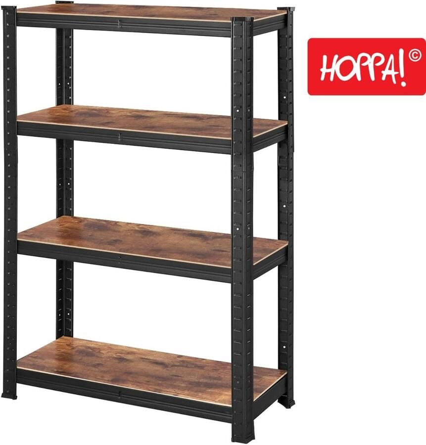 Hoppa! Magazijnstelling & Opbergrek – 80 × 41 × 161 cm tot 545 kg belastbaar – bruin zwart