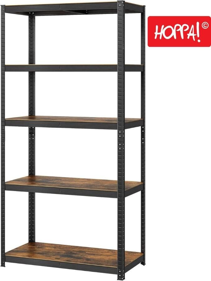 Hoppa! Magazijnstelling Opbergrek 100x51x201 cm (B x D x H) Bruin Zwart