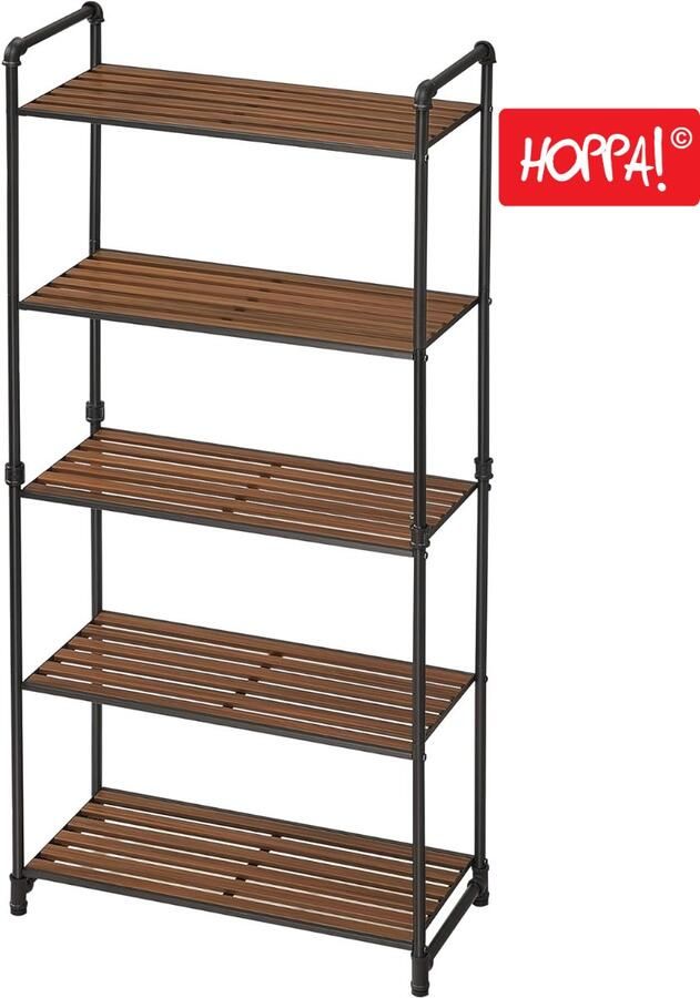 Hoppa! Magazijnstelling Opbergrek stellingkast werkplaatskast 63.8x30x129.5 (BxDxH) belastbaar tot 875 kg (175 kg per plank) 5 verstelbare legplanken metalen legplank zonder bouten zwaar rek kelderrek voor zwaar gebruik Bruin - Foto 2