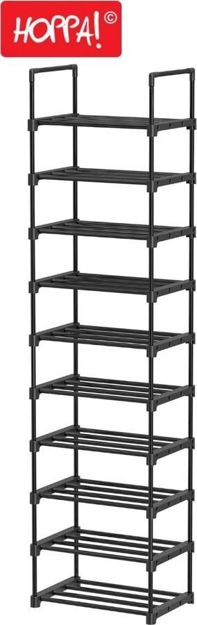 Hoppa! schoenenrek met 10 planken groot metalen schoenenrek 45 5 x 30 5 x 175 cm (BxDxH) zwart