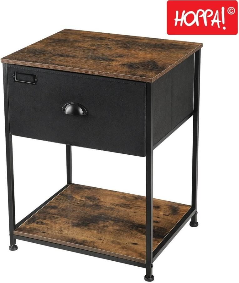 Hoppa! Nachtkastje Bruin Zwart Metaal 48 x 40 x 63 cm (B x D x H)