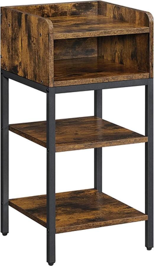 Hoppa! nachtkastje hoog met open vak en 2 legplanken voor slaapkamer ruimtebesparend industrieel ontwerp 35 x 35 x 70 cm vintage bruin-zwart - Foto 2