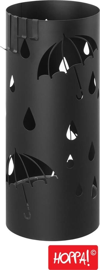 Hoppa! Paraplubak parapluhouder paraplustandaard met lekbak zwart metaal 17x17x41 cm (BxDxH)