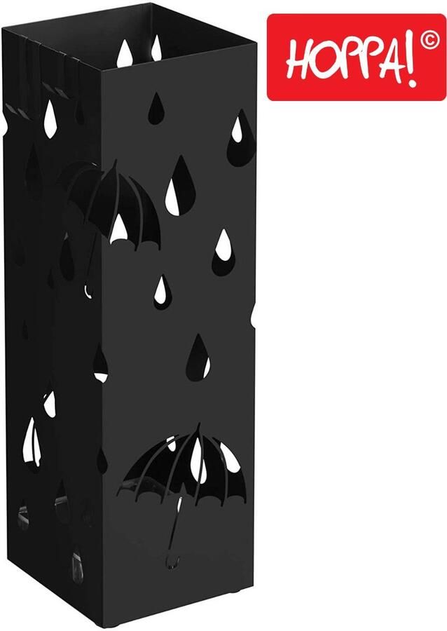 Hoppa! Paraplubak parapluhouder paraplustandaard met lekbak zwart metaal 16 x 16 x 50 cm (B x D x H)