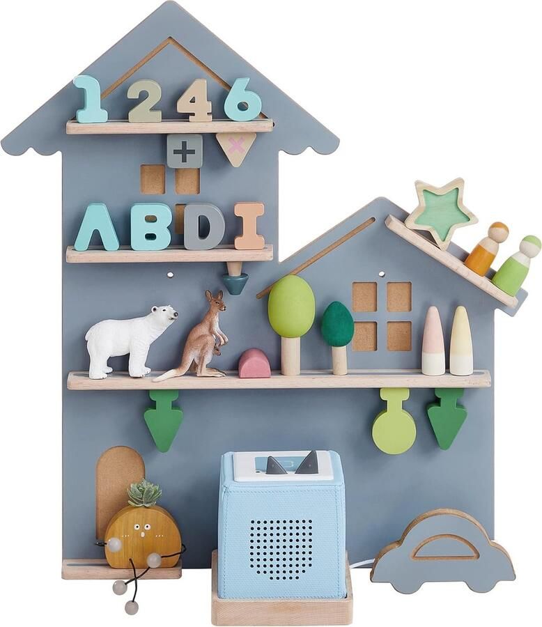 Hoppa! Rek voor Toniebox wandrek voor 35 figuren kinderrek eenvoudige montage kinderkamer woonkamer grijs