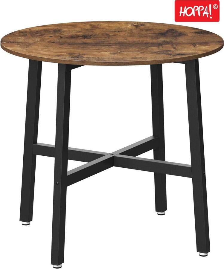 Hoppa! Ronde Eettafel Keukentafel Bruin Zwart Hout Staal 80 x 75 cm