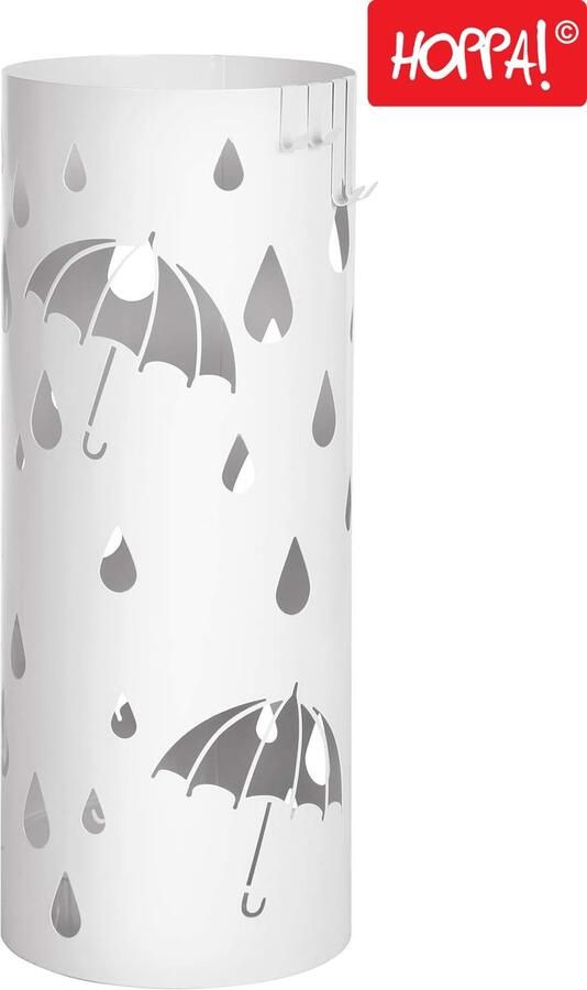 Hoppa! Ronde Parapluhouder Metaal Regenmotief Wit 19 5 x 19 5 x 49 cm (B x D x H)
