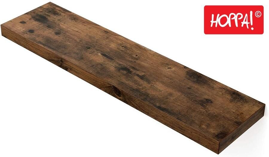 Hoppa! Rustieke Zwevende Wandplank Wandrek van Hout met Bevestigingsmateriaal Bruin MDF 80 x 20 x 3.8 cm (B x D x H) - Foto 2