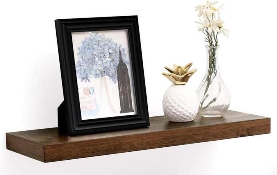 Hoppa! Rustieke Zwevende Wandplank Wandrek van Hout met Bevestigingsmateriaal Bruin MDF 80 x 20 x 3.8 cm (B x D x H)
