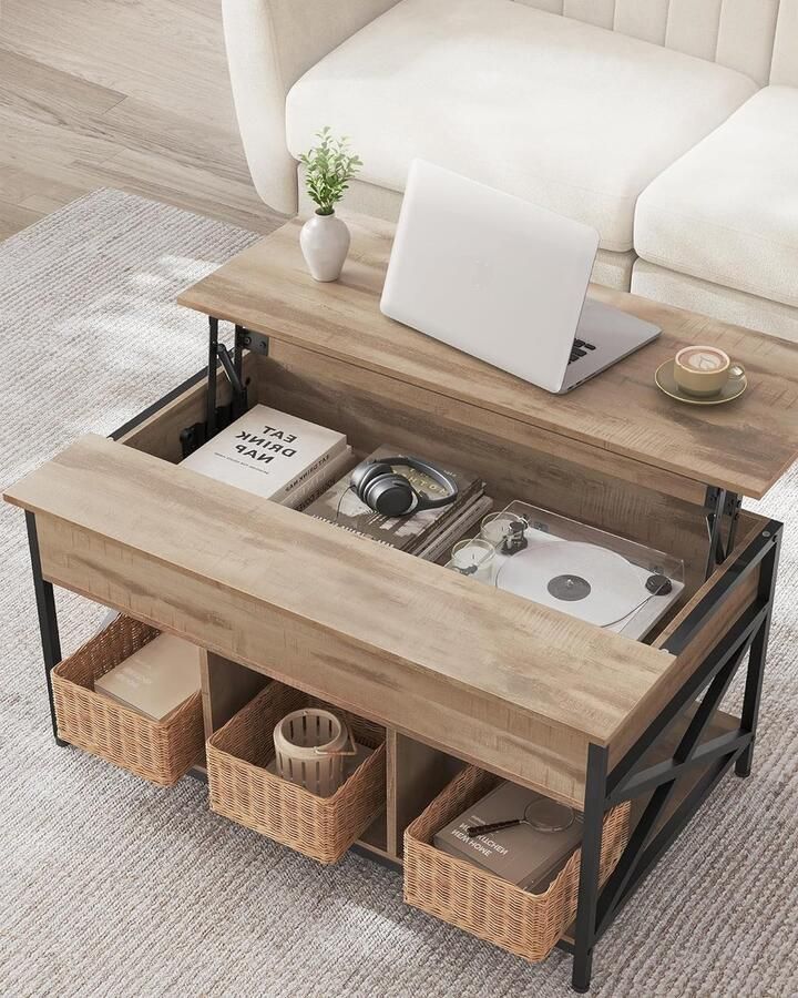 Hoppa! Salontafel heftafel salontafel voor woonkamer salontafel met open en verborgen opbergruimte X-vormige staven 60 x 100 x (48-62) cm LCT205K50
