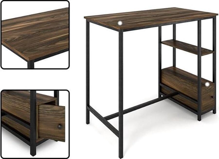 Hoppa! Santa Monica Bartafel Bartafels Industrieel Bruin Zwart 115 x 65 x 100 cm (LxBxH) - Foto 3