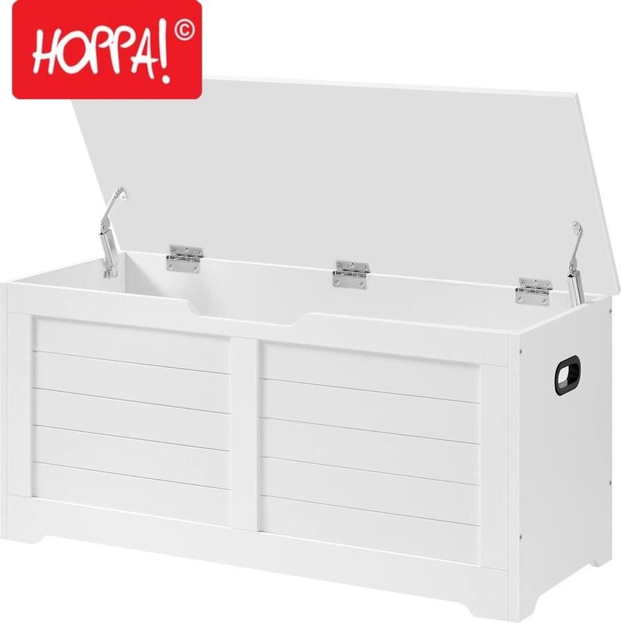 Hoppa! speelgoedkist opbergkist schoenbank zitbank veiligheidsscharnieren modern 100 x 40 x 46 cm (B x D x H) mat wit