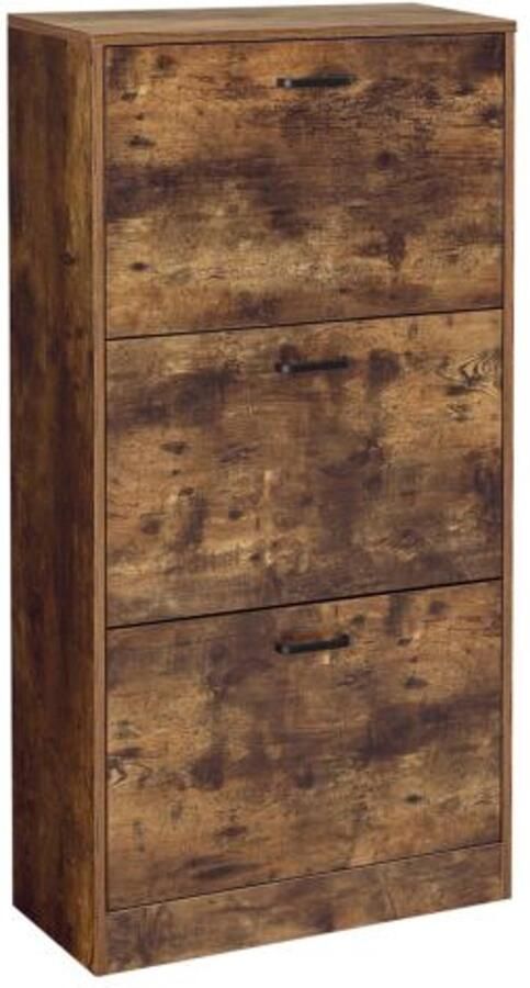 Hoppa! Songmics Schoenenkast met 3 kleppen schoenenrek met 3 niveaus opbergkast perfect voor smalle gangen woonkamer slaapkamer 60 x 24 x 120 cm (l x b x h) vintage bruin
