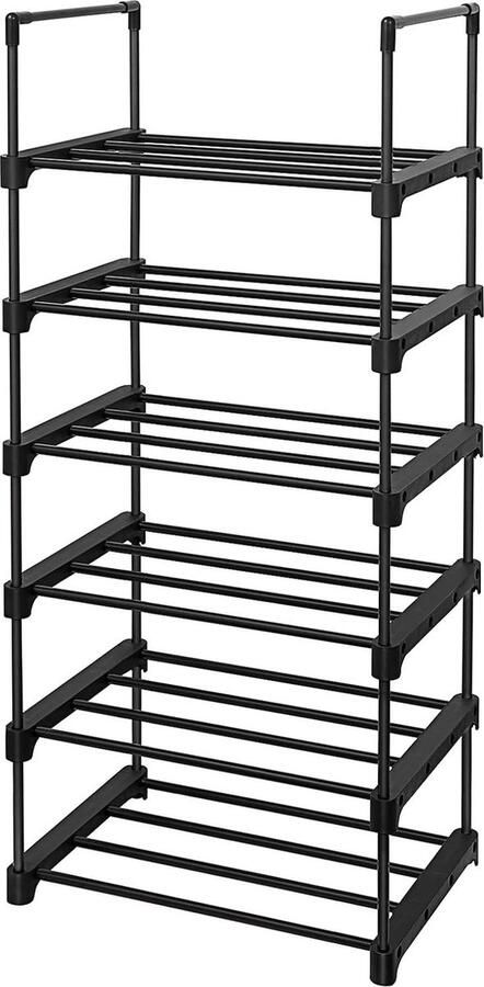 Hoppa! Schoenenrek met 6 rekken metalen schoenenrek ruimtebesparende staande plank multifunctioneel gang woonkamer slaapkamer of keuken 45 x 30 x 106 cm zwart