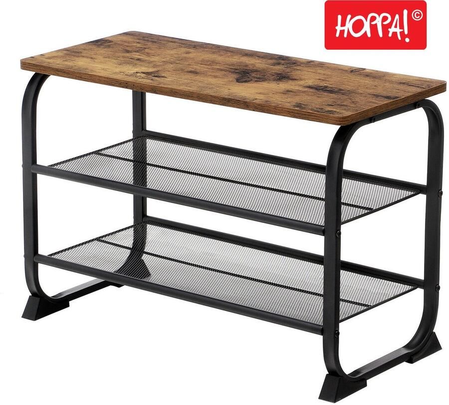 Hoppa! Schoenenrek Schoenenkast Bijzettafel Bruin Metaal 67 x 31 x 46 cm (B x D x H)