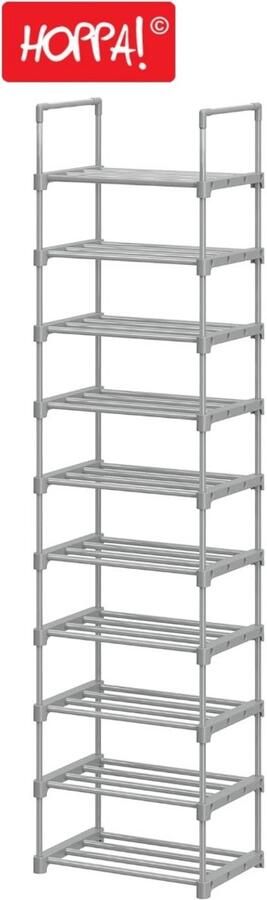 Hoppa! Schoenenrek 10 planken Groot Metalen DIY Standplank Grijs 30 5 x 45 5 x 175 cm (B x D x H)