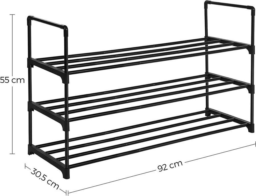 Hoppa! Schoenenrek schoenenkast schoenenbank schoenbank 3 lagen 15 paar schoenen 92x30x54 cm (BxDxH) zwart