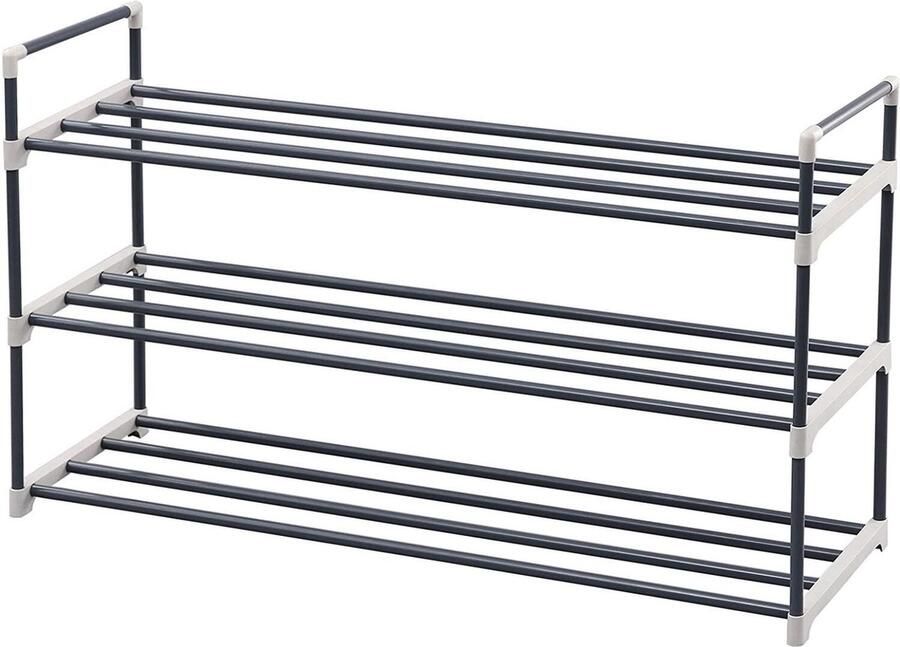 Hoppa! Schoenenrek schoenenkast schoenenbank schoenbank 3 lagen 15 paar schoenen 92x30x54 cm (BxDxH) zwart