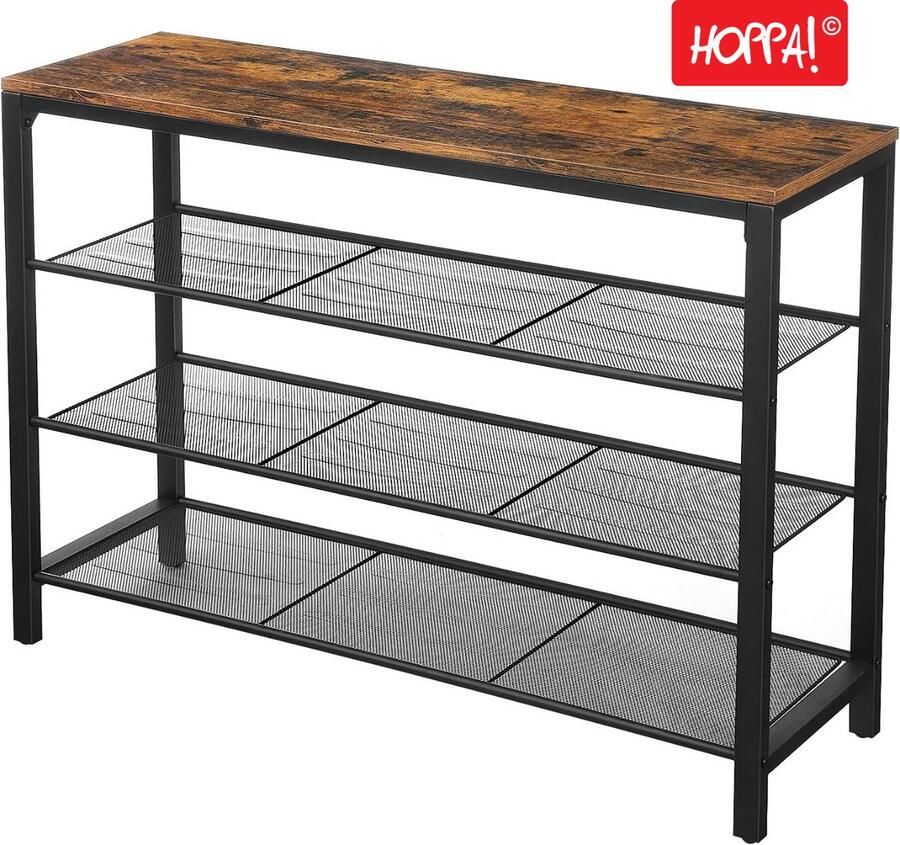 Hoppa! Schoenenrek Vintage Bruin Zwart Metaal 100 x 30 x 72 cm (B x D x H)