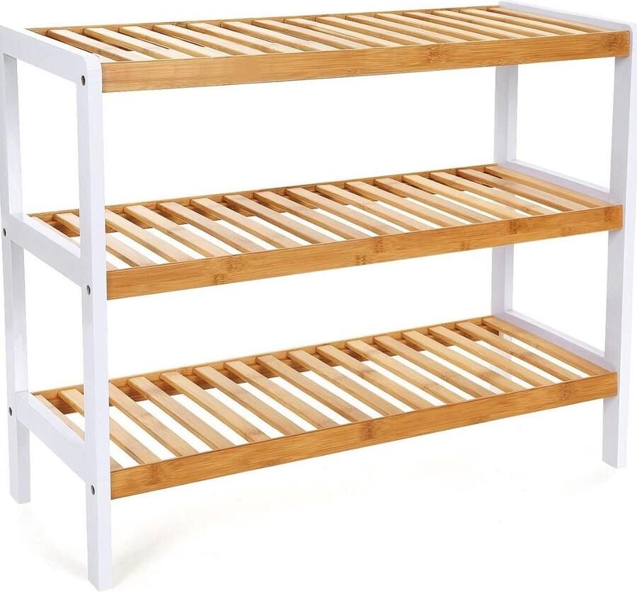 Hoppa! Schoenenrek Wit Bamboe 71 x 56 x 27 cm (B x D x H) - Foto 2