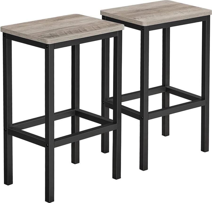 Hoppa! Set van 2 barkrukken keukenstoelen voor keuken woonkamer eetkamer 40 x 30 x 65 cm greige zwart