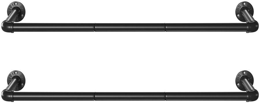 Hoppa! Garderoberegels set van 2 kapstok in industrieel design wandmontage ruimtebesparend 92 x 30 x 7.5 cm belastbaar tot 50 kg eenvoudige montage voor kleine ruimtes zwart