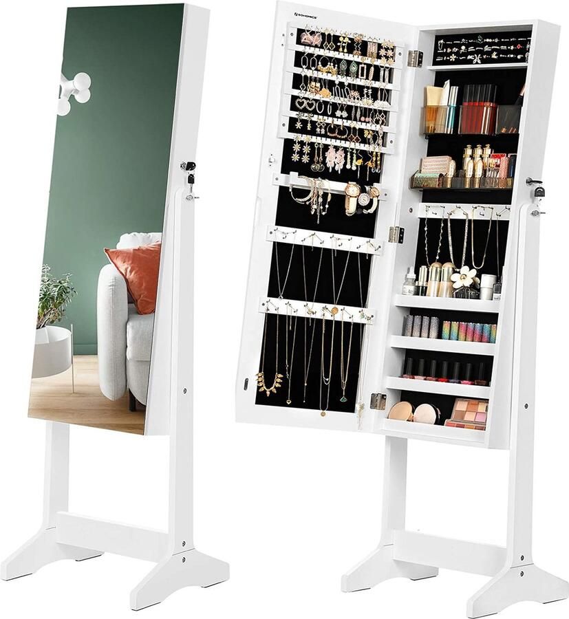 Hoppa! Sieradenkast met Spiegel Wit MDF 152x41.2x36.5