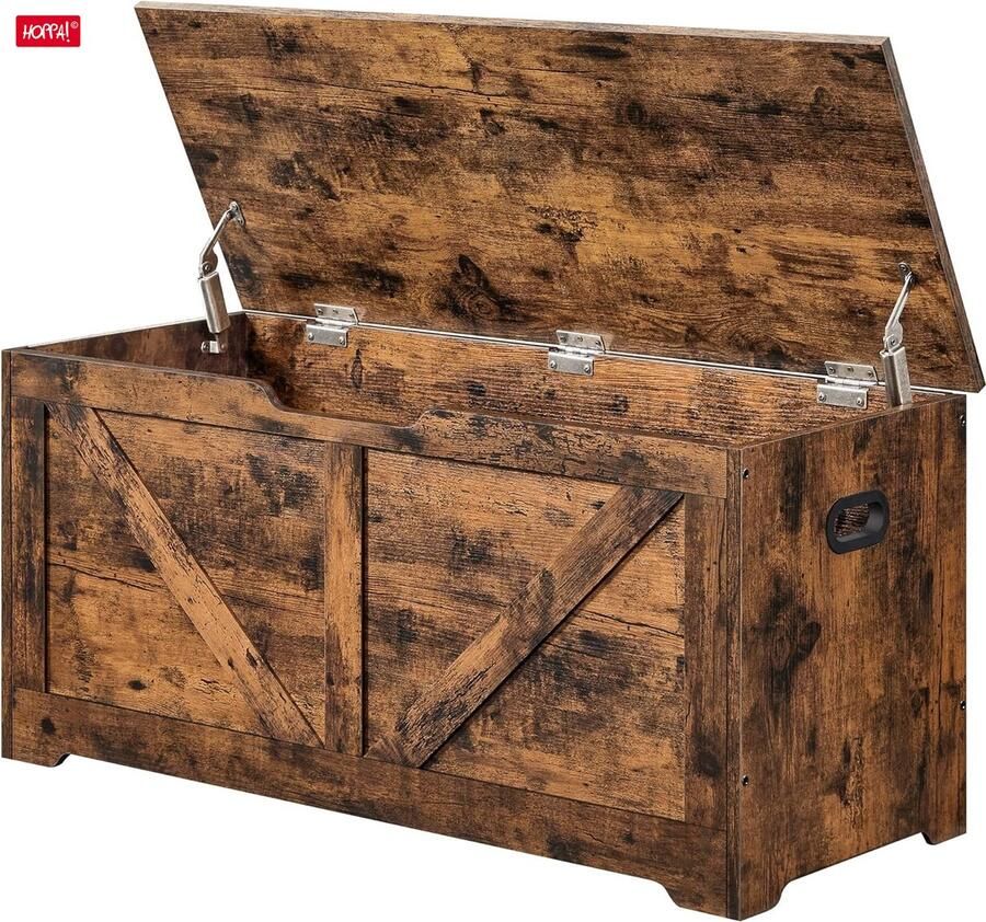 Hoppa! speelgoedkist opbergkist schoenbank zitbank landelijke stijl veiligheidsscharnieren 100 x 40 x 46 cm vintage bruin