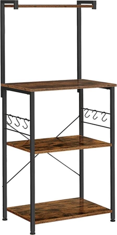 Hoppa! Staande kast met 3 planken keukenkast organizer keukenrek staand industrieel design vintage bruin-zwart 60x40x134 cm (BxDxH)