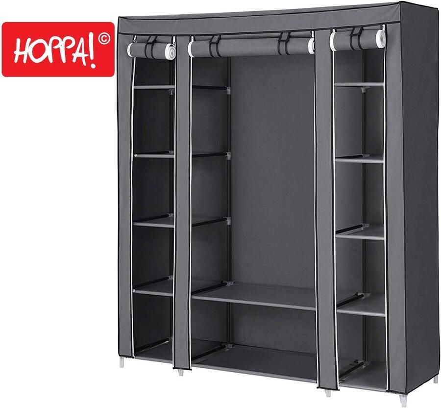 Hoppa! Stoffen Garderobekast Grijs 150 x 46 x 176 cm (B x D x H)