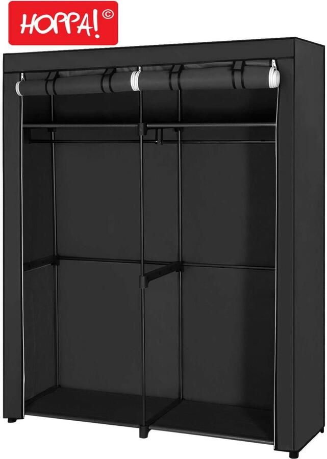 Hoppa! Stoffen Garderobekast met 2 kledingrails Kledingkast Grijs Stof 140x174x43 cm (BxHxD)