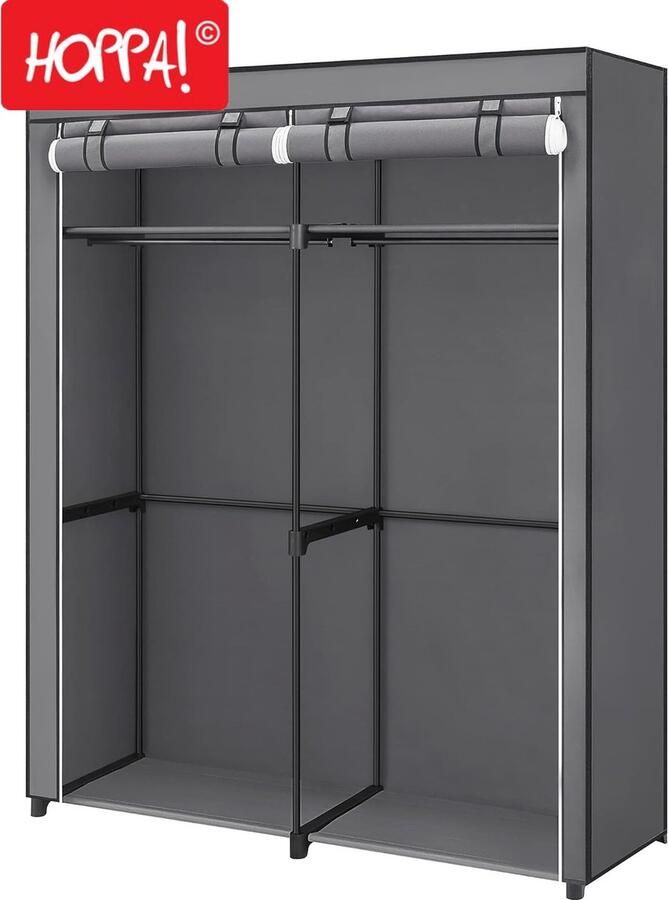 Hoppa! Stoffen Garderobekast met 2 kledingrails Kledingkast Grijs Stof 140x174x43 cm (BxHxD)