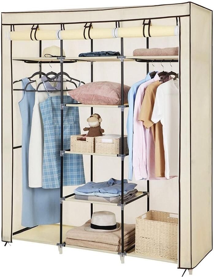 Hoppa! Stoffen garderobekast Wit Stof 150x175x45 cm (BxHxD)