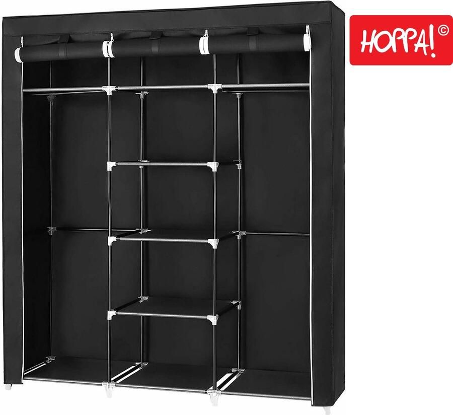 Hoppa! Stoffen kleding kast Zwart Stof 151 x 46 x 176 cm (B x D x H)