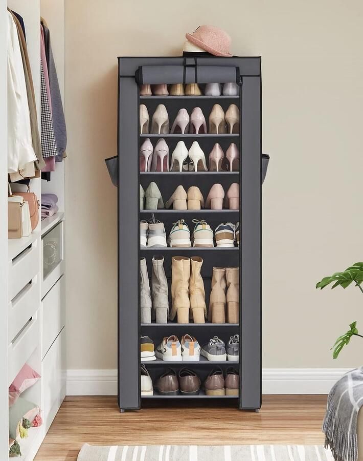 Hoppa! Stoffen Schoenenkast Grijs Niet-geweven Stof 58 x 28 x 160 cm