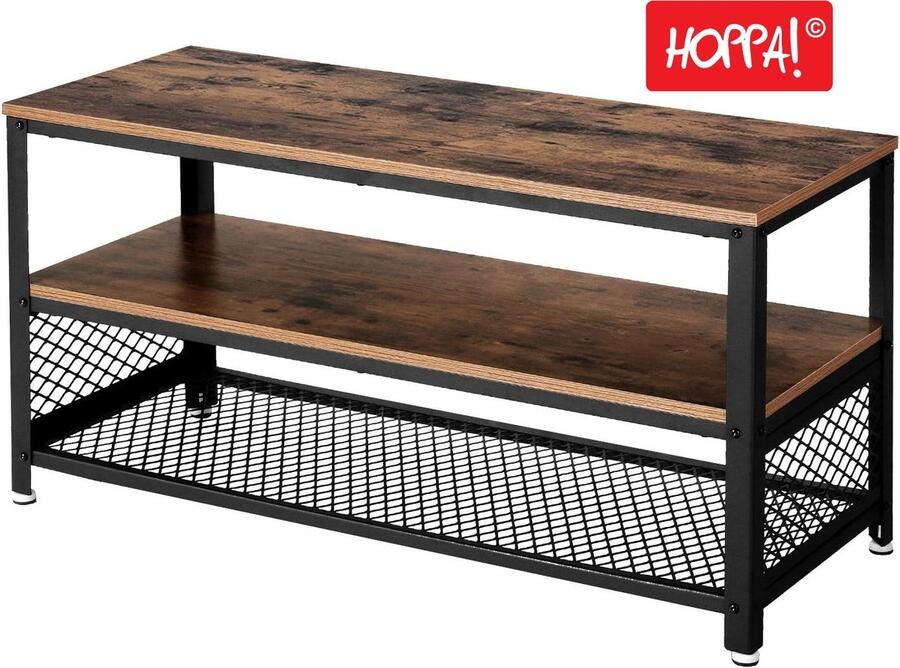 Hoppa! TV meubel Donkerbruin Spaanplaat Staal 101 x 41 x 53 cm (L x B x H)