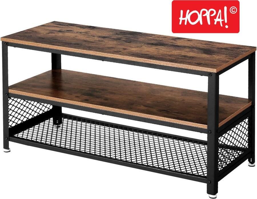 Hoppa! TV meubel Donkerbruin Spaanplaat Staal 101 x 41 x 53 cm (L x B x H) - Foto 2