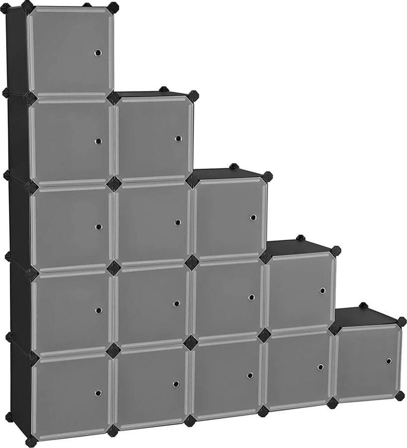 Hoppa! Vakken Kast 16 kubussen Schoenenrek of Opslagrek Kunststof Zwart 153 x 31 x 153 cm