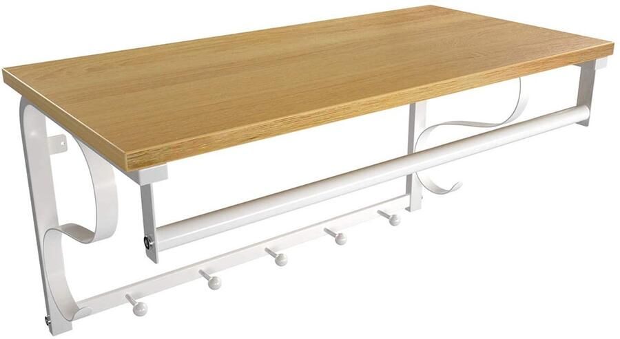 Hoppa! wandkapstok Garderobe met 5 haken wandhaak met ophangbeugel voor hal slaapkamer badkamer en woonkamer eiken wit