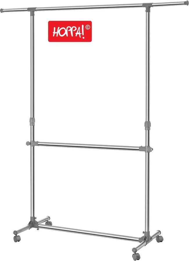 Hoppa! Verstelbaar kledingrek met wieltjes 2 Stangen Grijs Roestvrij staal 102-167x114-199x50 cm