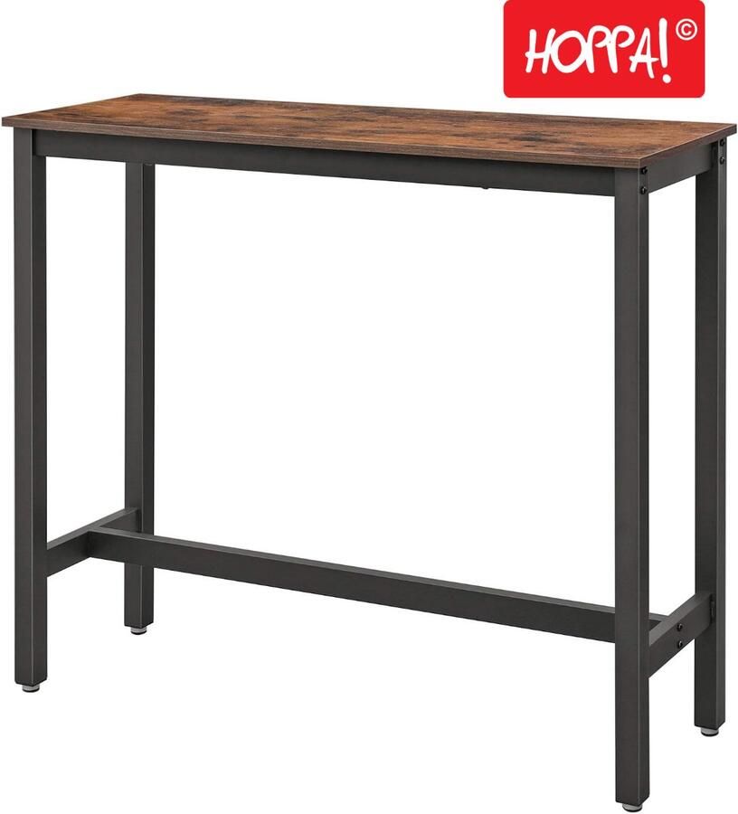 Hoppa! statafel bartafel smal stabiel metalen frame industrieel design vintage bruin-zwart houten spaanplaat staal 120x40x100 cm (LxBxH)