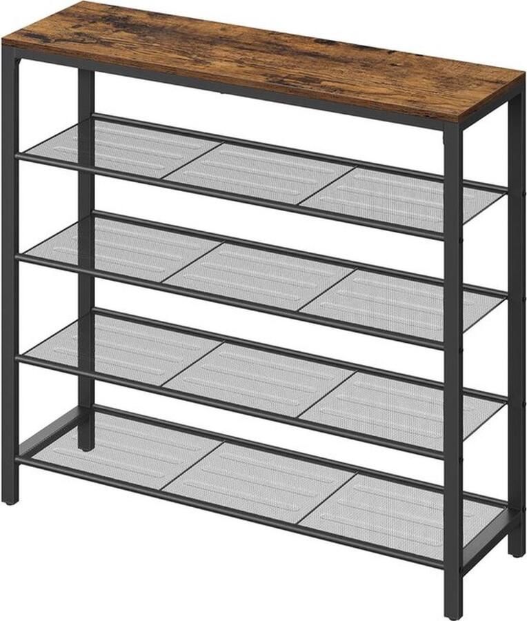 Hoppa! Vintage Metalen Schoenenrek 4 Lagen Bruin Metaal 90 x 30 x 92.5 cm (B x D x H) - Foto 3